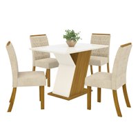 Conjunto Sala de Jantar Tampo MDF com Vidro Canto Reto 120 Cm 4 Cadeiras Juanita Casa 812