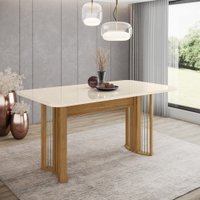 Mesa de Jantar Com Tampo MDF e Vidro com Canto Arredondado 160 Cm Ísis Henn