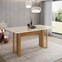 Mesa de Jantar Com Tampo MDF e Vidro com Canto Reto 160 Cm Ísis Henn