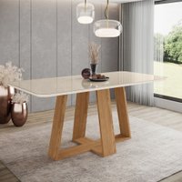 Mesa de Jantar 6 Lugares 1,8m Tampo MDF e Vidro Canto Arredondado Lins Henn