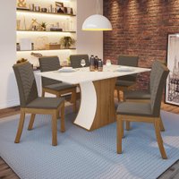 Conjunto Sala de Jantar Tampo MDF Canto Reto 160 Cm 06 Cadeiras Brenda Casa 812