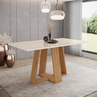 Mesa de Jantar 6 Lugares 1,6m Tampo MDF e Vidro Canto Reto Lins Henn