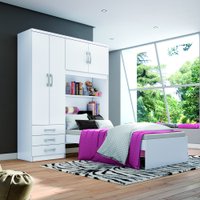 Guarda Roupa Solteiro com Cama e Nicho04 Portas Hortelã Henn