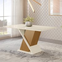 Mesa de Jantar Tampo MDF com Vidro Canto Reto 160 Cm Solus Henn