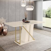 Mesa de Jantar 6 Lugares 1,6m Tampo MDF e Vidro Canto Arredondado Andy Henn