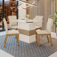 Conjunto Sala de Jantar Tampo MDF com Vidro Canto Arredondado 120 Cm 04 Cadeiras Marilia Casa 812