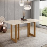 Mesa de Jantar com Tampo MDF e Vidro com Canto Reto 160 Cm Yara Henn