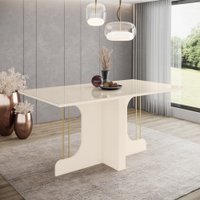 Mesa de Jantar 6 Lugares 1,8m Tampo MDF e Vidro Canto Arredondado Mavi Henn