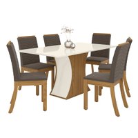 Conjunto Sala de Jantar Tampo MDF Canto Reto 160 Cm Melanie 6 Cadeiras Henn
