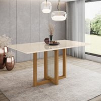 Mesa de Jantar Com Tampo MDF e Vidro com Canto Reto 160 Cm Natalí Henn