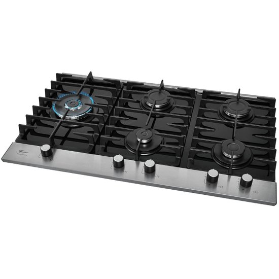 Cooktop a Gás Fischer Ferro Fundido 5Q Mesa Vidro Platinium Preto Bivolt 33810-92122