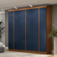 Guarda-Roupa Casal 6 Portas 3 Gavetas R583 Canela/Azul - Kappesberg