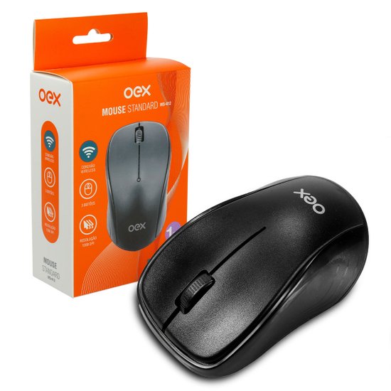 Mouse OEX MS412, WiFi 2.4GHz, Bluetooth, Receptor Nano USB, 1200DPI, Preto