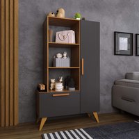 Estante Multiuso 80cm 1 Porta 1 Gaveta Atenas Fidelitá Freijó/Chumbo