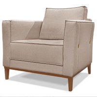 Poltrona Decorativa Balli 1 Lugar Pes Madeira Linho Areia Ezz