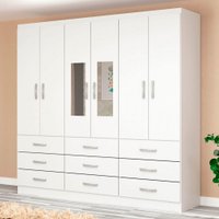 Guarda-Roupa Solteiro Bergamo 6 Portas 9 Gavetas com Espelho Branco - Evidencia Móveis