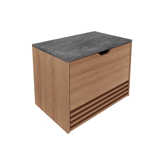 Balcão Gabinete Suspenso 60cm com 1 Porta e 1 Gaveta BN3613 Amêndoa/Mármore Lunar SEM CUBA