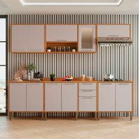 Cozinha Compacta para Cooktop 5 Bocas 5 Peças 12 Portas 2 Gavetas Paris Cinamomo com Off White