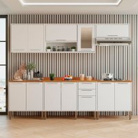 Cozinha Compacta para Cooktop 5 Bocas 5 Peças 12 Portas 2 Gavetas Paris Sallêto Móveis Branco