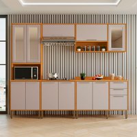 Cozinha Compacta p/ Cooktop 5 Peças 12 Portas 2 Gavetas Paris Sallêto Móveis Cinamomo com Off White