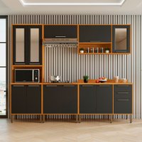 Cozinha Compacta para Cooktop 5 Peças 12 Portas 2 Gavetas Paris Sallêto Móveis Cinamomo com Grafite