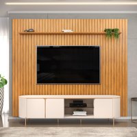 Painel Trento com Bancada Ariana para TV até 75 Polegadas DJ Móveis Cedro Off White