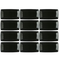 Kit 12 Bandejas Rasas 22cm Porcelana Germer Prato Sushi Preto Oriental Sashimi