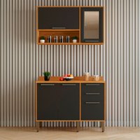 Cozinha Compacta 2 Peças 5 Portas 2 Gavetas Paris Sallêto Móveis Cinamomo com Grafite