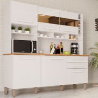 Armário de Cozinha 6 Portas com Espelhos 2 Gavetas Alexia Top Imop Móveis Branco Neve