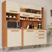 Armário de Cozinha 6 Portas com Espelhos 2 Gavetas Alexia Top Imop Móveis Cinamomo com Off White
