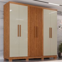 Guarda Roupa com Ripado 6 Portas 4 Gavetas Sevilha Prime 100 MDF Imop Móveis Cinamomo/Off/Cinamomo