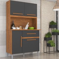 Armário de Cozinha 4 Portas 1 Gaveta Luiza Imop Móveis Cinamomo com Grafite