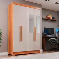 Guarda-Roupa Casal com Pé 4 Portas com Espelho 2 Gavetas Recife Cinamomo com Off White