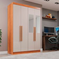 Guarda-Roupa Casal 4 Portas com Espelho 2 Gavetas Recife Sallêto Móveis Cinamomo com Off White
