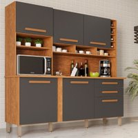 Armário de Cozinha 6 Portas 2 Gavetas Alexia Top Imop Móveis Cinamomo com Grafite