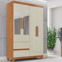 Guarda Roupa 4 Portas com Espelho 2 Gavetas Dubai Plus Imop Móveis Cinamomo com Off White