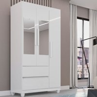 Guarda Roupa 3 Portas com Espelho 2 Gavetas Dubai Plus Imop Móveis Branco Neve