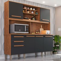 Armário para Cozinha 6 Portas 2 Gavetas Luna Top Imop Móveis Cinamomo com Grafite