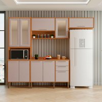 Cozinha Compacta 4 Peças 10 Portas 2 Gavetas Paris Sallêto Móveis Cinamomo com Off White