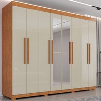 Guarda Roupa 8 Portas com Espelho 4 Gavetas Milano Imop Móveis Cinamomo com Off White