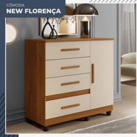 Cômoda New Florença 1 Porta 4 Gavetas em MDP Benetil Móveis Cinamomo com Off White