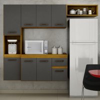 Cozinha Compacta Suspensa 8 Portas 1 Gaveta 2 Nichos Brisa CHF Móveis Cinamomo com Grafite