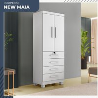 Guarda Roupa New Maia 2 Portas 4 Gavetas com Chave Benetil Móveis Branco