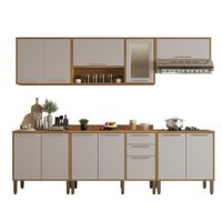Cozinha Compacta para Cooktop 6 Peças 12 Portas 2 Gavetas Paris Sallêto Móveis Cinamomo com Off Whit