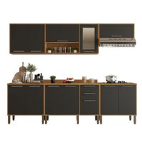 Cozinha Compacta para Cooktop 6 Peças 12 Portas 2 Gavetas Paris Sallêto Móveis Cinamomo com Grafite