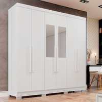 Guarda-Roupa Casal com Pé 6 Portas com Espelho 2 Gavetas Recife Sallêto Móveis Branco