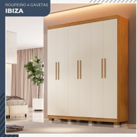 Guarda Roupa Ibiza 6 Portas 4 Gavetas em MDP Benetil Móveis Cinamomo com Off White