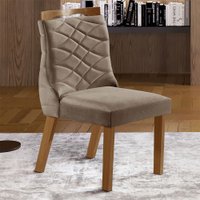 Conjunto 2 Cadeiras Porto Estofada L J Móveis Cinamomo-Suede Capuccino