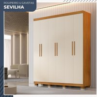 Guarda Roupa Sevilha 6 Portas 4 Gavetas Benetil Móveis Cinamomo com Off White