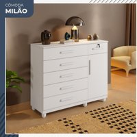Cômoda Milão 1 Porta 6 Gavetas em MDP Benetil Móveis Branco